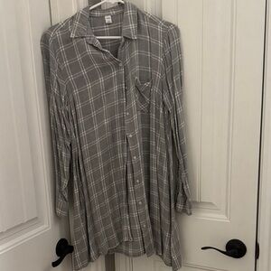 Old Navy Gray Plaid Shirt Dress